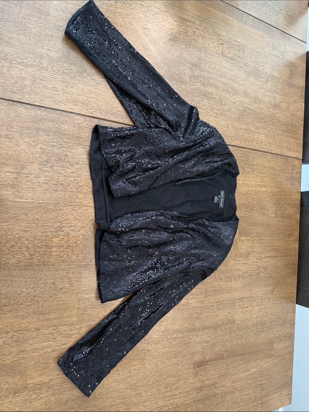 Jessica Howard Black Sequined Open-Front Cardigan